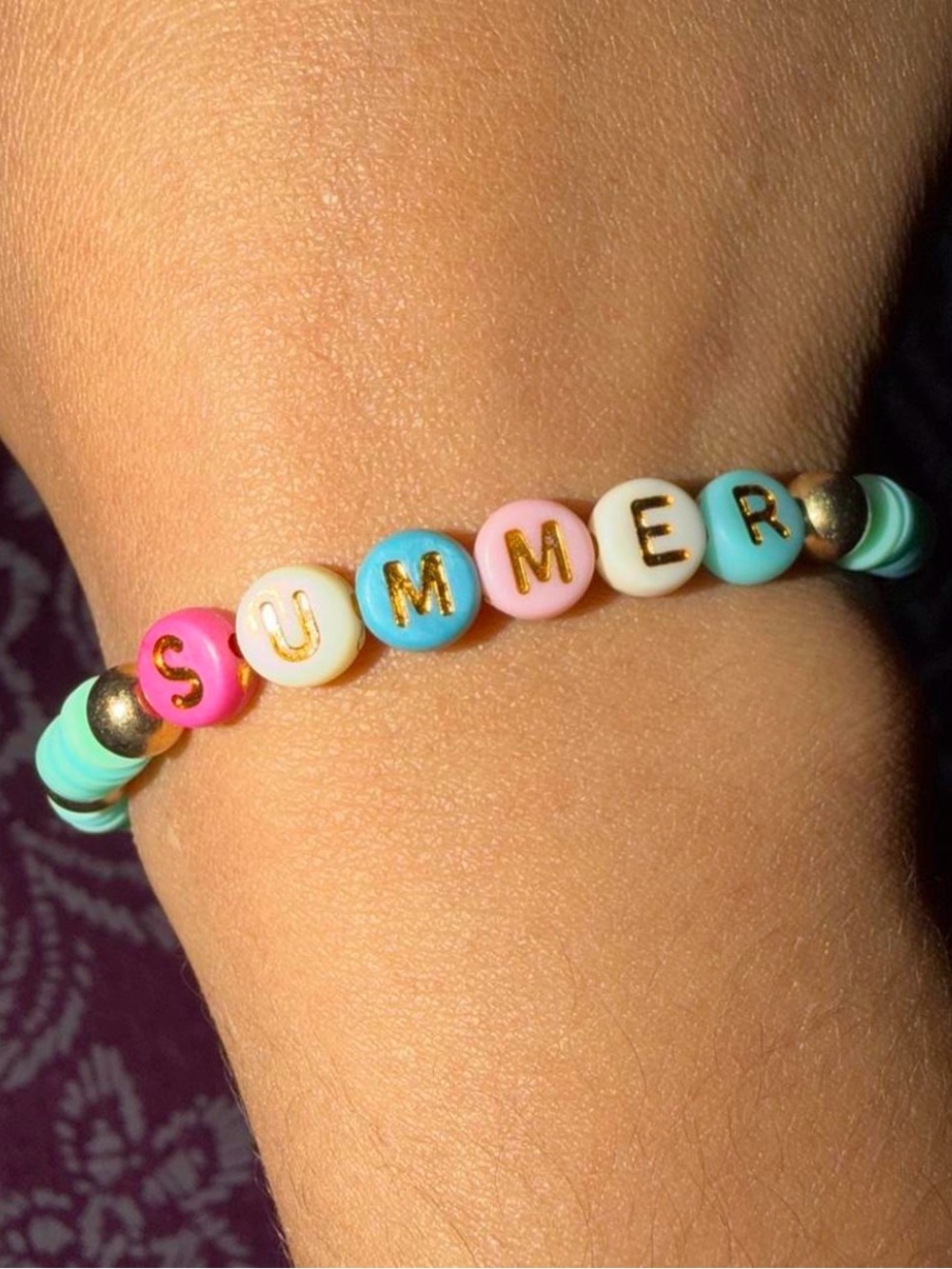 Pastel 'SUMMER' Beaded Stretch Bracelet - Pink, Blue & White